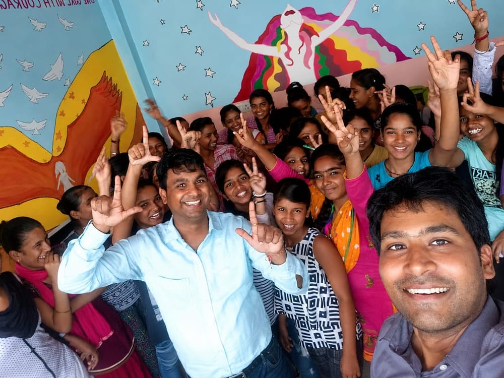 Celebrating with children of the community